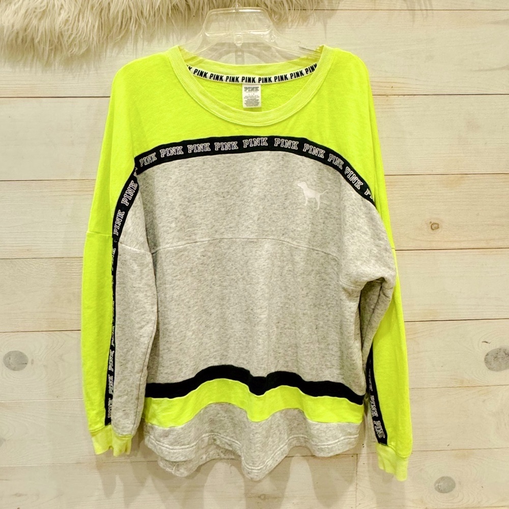 PINK victorias secret long sleeve lime green/ black pullover - Picture 2 of 6